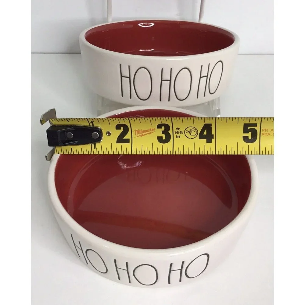 2 Dish Bowl Rae Dunn Christmas HO HO HO Small Dog Cat Pet Food Water NEW